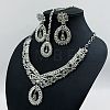 Teardrop Alloy Crystal Rhinestone & Glass Pendant Necklaces & Dangle Earring & Stud Dangle Earrings Sets FS-WG6A577-02-2