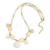 Ocean Brass Enamel Starfish Shell Shape Pendant Round ABS Imitation Pearl Beaded Necklaces KK-CBA4547-04D-G-6