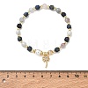 Brass Micro Pave Clear Cubic Zirconia Charm Natural Aquamarine Round and Faceted Cube Lapis Lazuli Beaded Stretch Bracelets for Women BJEW-JB14378-02-4