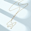 304 Stainless Steel Crystal Rhinestone Flat Round Star Pendant Y Tassel Lariat Necklaces for Women NJEW-F378-03G-2