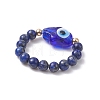 Natural & Synthetic Mixed Gemstone & Evil Eye Lampwork Beaded Stretch Rings RJEW-JR00573-5