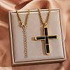 304 Stainless Steel with Dyed Natural Black Quartz Religion Cross Pendant Necklaces FS-WG3F108-07-1