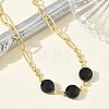Natural Black Onyx(Dyed & Heated) Faceted Flat Round Beaded Brass Paperclip Chain Bracelets GG-CBA37F5-02G-12-3