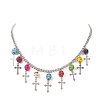 Dyed Synthetic Turquoise Skull with Cross Bib Necklace NJEW-TA00071-4