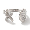 Starfish & Shell Shape Rack Plating Brass Open Cuff Finger Rings for Women RJEW-L123-010P-2