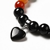 Natural Mixed Gemstone Beaded Stretch Bracelet with Heart Charm for Women BJEW-K164-B-A-4