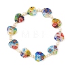 Handmade Millefiori Lampwork Heart & Natural Pearl Beaded Stretch Bracelets BJEW-JB14294-02-3