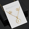 304 Stainless Steel with Natural Shell Pendant Necklaces & Stud Earrings Sets FS-WG5FD70-26-1