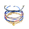4Pcs 4 Styles Glass Seed Beads Multi-strand Braided Bead Bracelets & Brass Round Beads Stretch Bracelets & Heart 304 Stainless Steel Charm Bracelets & Brass Tube Braided Bracelets Set for Women VV5058-1-5