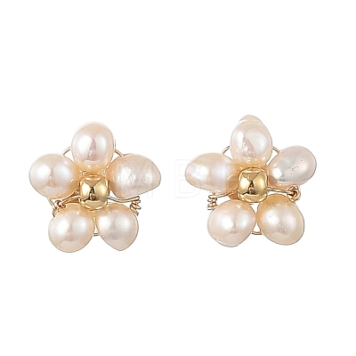 Brass & Natural Cultured Freshwater Pearl Stud Earrings EJEW-JE07492-1