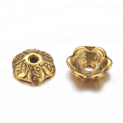 6-Petal Tibetan Style Alloy Flower Bead Caps TIBE-S220-AG-01-NR-1