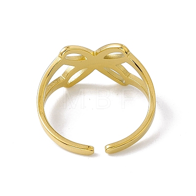 Ion Plating(IP) 304 Stainless Steel Hollow Butterfly Open Cuff Ring for Women RJEW-E053-03G-1