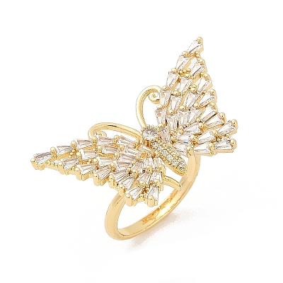 Butterfly Brass Micro Pave Colorful Cubic Zirconia Finger Rings for Women RJEW-G343-30G-02-1