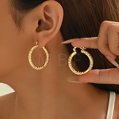 Brass Textured Rectangle Hoop Earrings TU9536-5-1