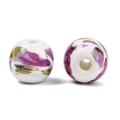 Floral Printed Porcelain Beads PORC-Q199-10mm-09-1