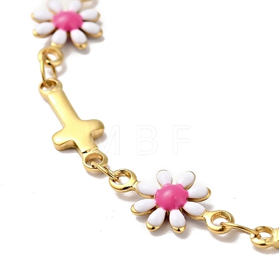 Ion Plating(IP) Enamel Flower & Cross Link Chain Bracelet BJEW-C023-01G-02-1