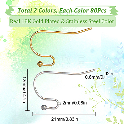 160Pcs 2 Style 316 Surgical Stainless Steel Earring Hooks STAS-SC0005-38-1