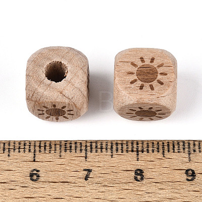 Laser Engraved Beech Wood European Beads WOOD-T033-08A-1