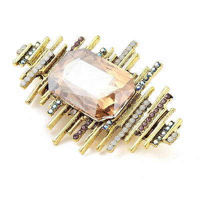 Rectangle Alloy Rhinestone Brooches for Backpack Clothes JEWB-P042-06AG-1