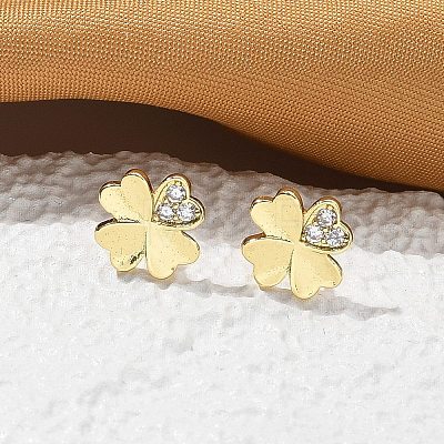 Brass Clover Stud Earrings EJEW-R016-20G-1