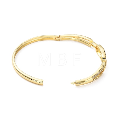 Rack Plating Brass Micro Pave Clear Cubic Zirconia Hollow Oval Hinged Bangles BJEW-M300-01G-1