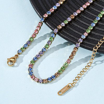 3MM 304 Stainless Steel Rhinestone Cup Chain Necklaces for Women NJEW-G175-01G-01-1
