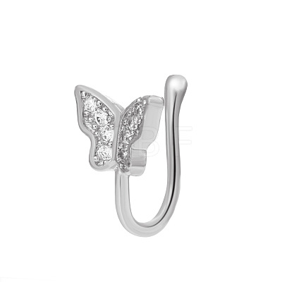 Butterfly Brass Micro Pave Clear Cubic Zirconia Clip on Nose Rings WGE7DEE-02-1