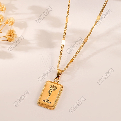 304 Stainless Steel Birth Flower Tag Pendant Necklaces for Women WG25FDF-07-1