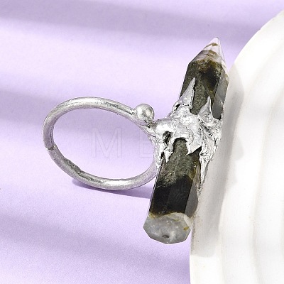 Natural Peridot & Brass Cuff Rings for Women RJEW-G374-01P-09-1