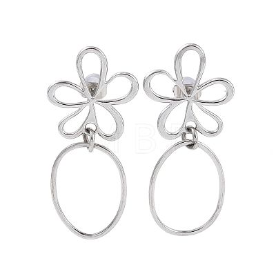 Non-Tarnish Hollow Flower 304 Stainless Steel Dangle Earrings EJEW-B052-01P-1