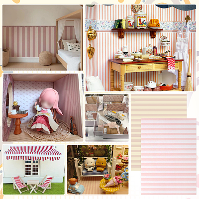 4Bags 2 Colors PVC Self-Adhesive Wallpaper for Dollhouse DIY-PH0036-71-1