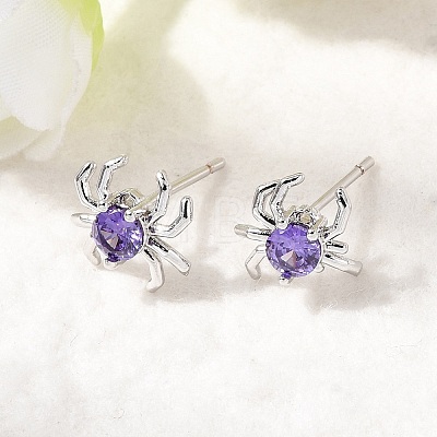 Spider Brass Micro Pave Cubic Zirconia Stud Earrings EJEW-L306-04P-01-1