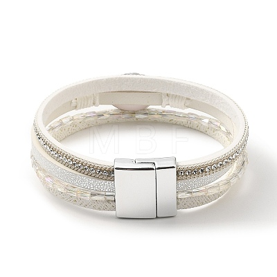 Vintage Leather Bracelet with European and American White Crystal Inlaid Diamonds - Magnetic Buckle. ST1113701-1