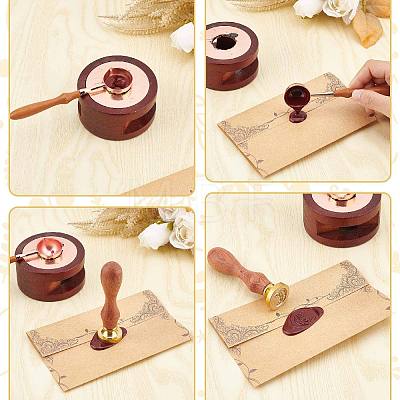 Brass Wax Seal Stamps with Rosewood Handle AJEW-WH0412-0165-1