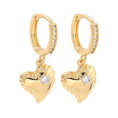 Heart Brass Micro Pave Clear Cubic Zirconia Huggie Hoop Dangle Earrings for Women AJEW-U003-03G-1