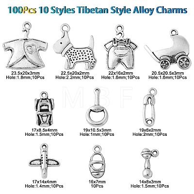 100Pcs 10 Styles Tibetan Style Alloy Charms TIBEP-CJ0002-65-1