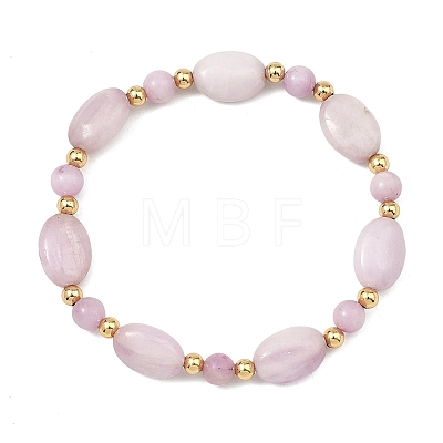 Natural Kunzite & Brass Beaded Strtetch Bracelets for Women BJEW-JB14124-01-1