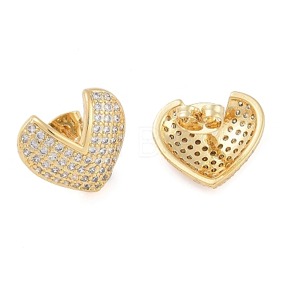 Brass Pave Clear Cubic Zirconia Stud Earrings for Women EJEW-S225-09G-03-1