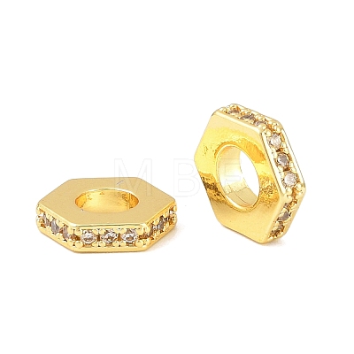 Brass Micro Pave Clear Cubic Zirconia European Beads KK-C142-11C-G-1