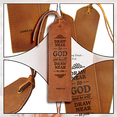 Quote Draw Near To God Cowhide Leather Labels AJEW-WH0386-0004-1