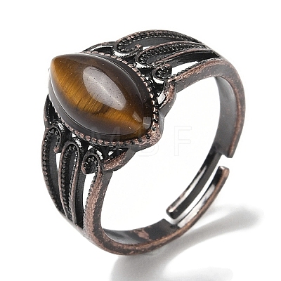 Natural Tiger Eye Horse Eye Adjustable Rings RJEW-K271-05R-13-1