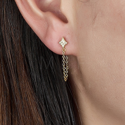 Cubic Zirconia Star with Tassel Dangle Stud Earrings for Women EJEW-F317-15G-1