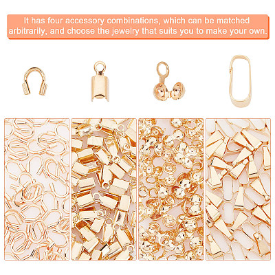 240Pcs 4 Style  Brass Folding Crimp Ends KK-PH0003-63-1