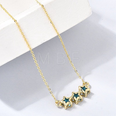 Brass Glass Triple Star Pendant Necklaces KK-CBAB173-03G-12-1