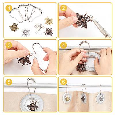AHADEMAKER DIY Bathroom Bees Shower Curtain Rings Kit DIY-GA0003-88-1