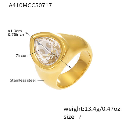 304 Stainless Steel Pave Single Cubic Zirconia Finger Rings WG57617-01-1