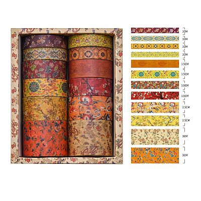 12 Rolls Chinese Style Floral Paper Decorative Paper Tapes Set STIC-H002-02A-1