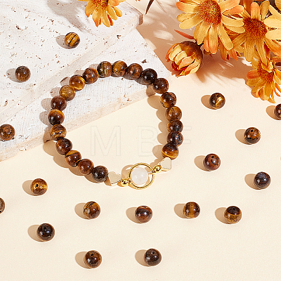 Grade AB Natural Tiger Eye Round Beads Strands G-OC0001-19-1