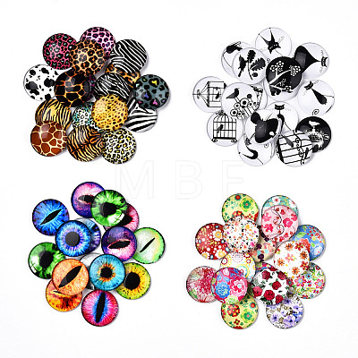 Mixed Pattern Half Round/Dome Printed Glass Cabochons GLAA-T029-16C-1