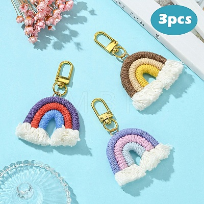 Cotton Macrame Rainbow Keychain HJEW-YW00007-01-1